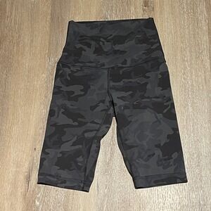 Lululemon‎ Align HR Bike Shorts 10" Camo High Rise Black Gray Women's Size 4